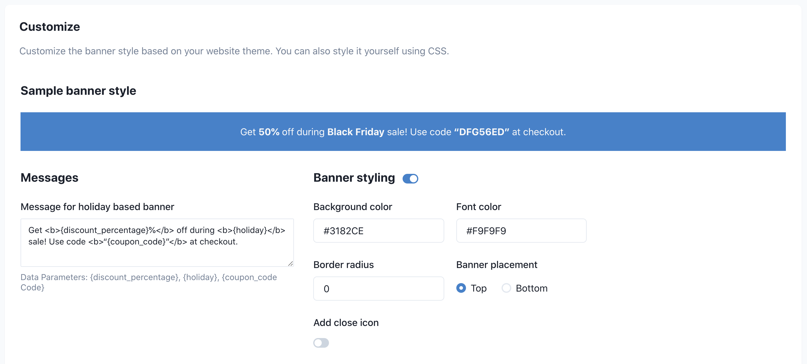 Customize banner